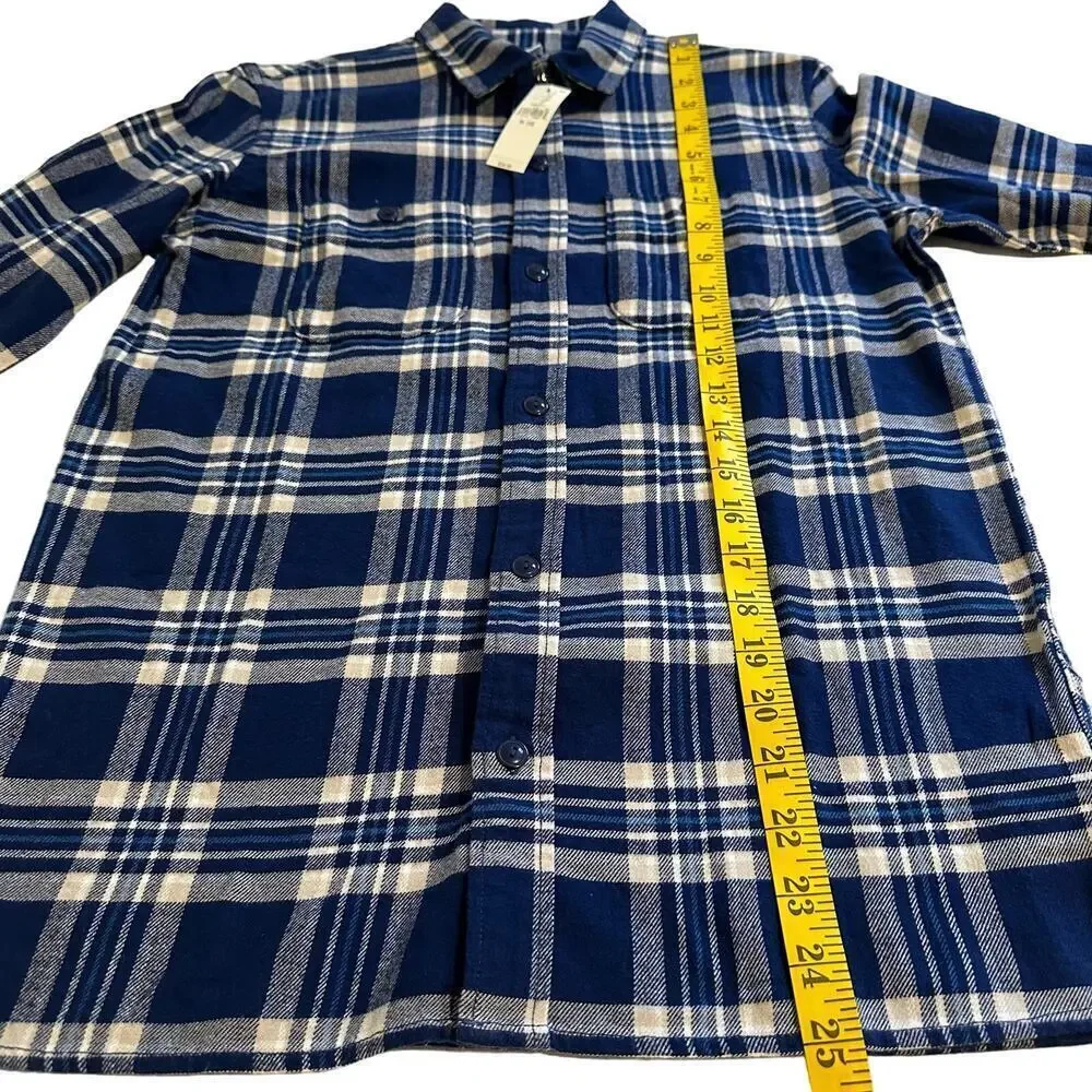 NWT Gap Blue Plaid Organic Cotton Flannel Button Down Boys XL 12